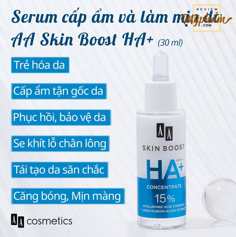 Review Serum AA Skin Boost HA+ của AA Cosmetics cấp ẩm, se khít lỗ chân lông hot nhất năm 2021