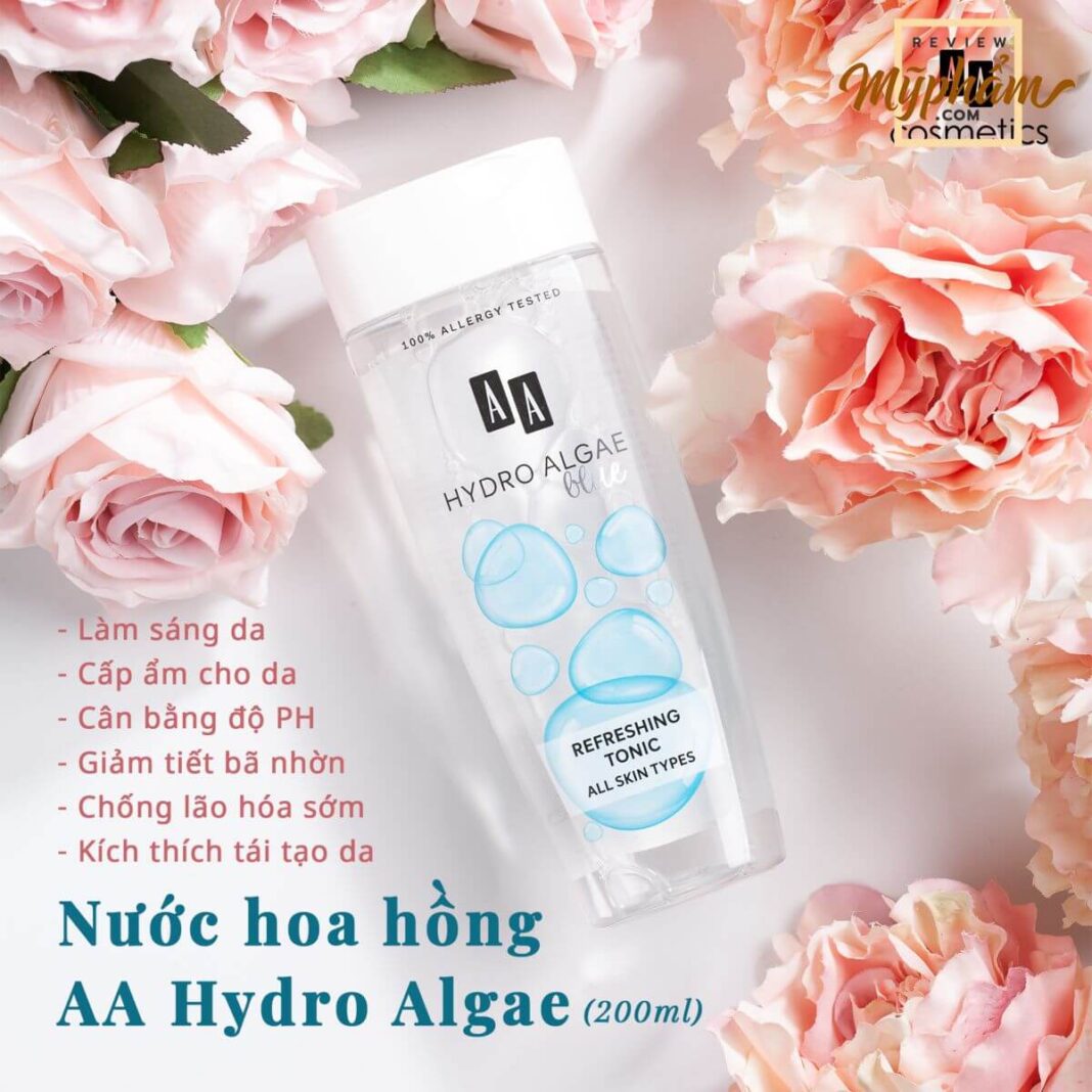 Review nước hoa hồng AA Hydro Algae Toner của AA Cosmetics cấp ẩm cho da chuẩn Châu Âu